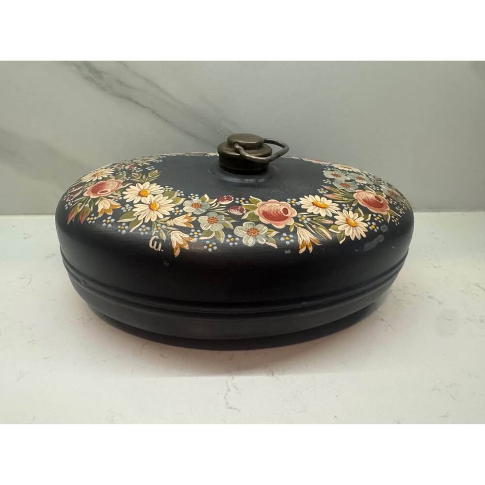 Vintage Hand Painted Floral Metal Oval 11" Bed Foot Warmer Hot Water Container